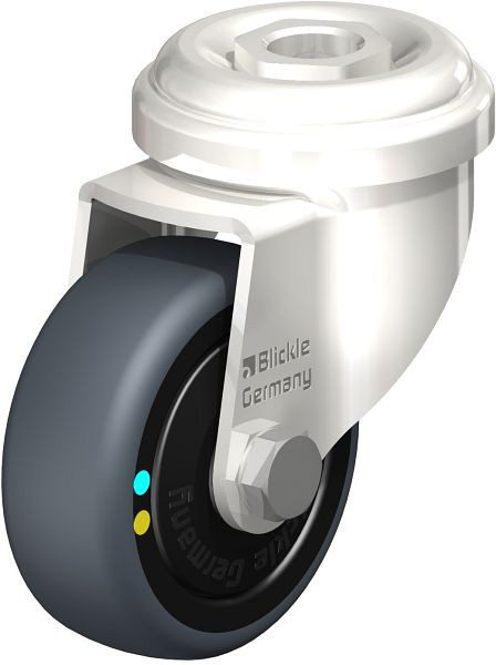 Blickle LRXA-TPA 50KD-ELS-FK Edelstahl-Apparate-Lenkrolle mit Rückenloch, Thermoplastisches Gummi-Elastomer, Grau, 853107