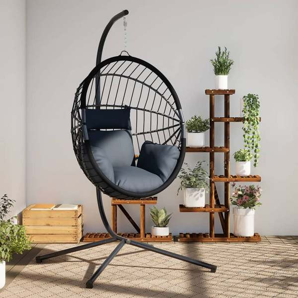vidaXL Hängesessel Ei-Design mit Ständer Anthrazit Rattan und Stahl, 4007405