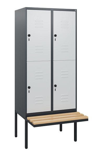 C+P Doppelstöckiger Spind Classic PLUS, 2 Abteile, 1950x800x815mm, 7016/7035, Drehriegel, Sitzleisten aus Buche, schwebende Sitzfläche, 0803405-22 S10013