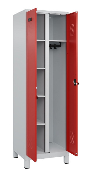 C+P Wäsche-/Garderobenspind Evolo PLUS, mit Füßen, 2 Abteile, 1950x600x500mm, 7, Frontfarbe RAL 3020 Verkehrsrot, Drehriegel, 049610-20 S10005