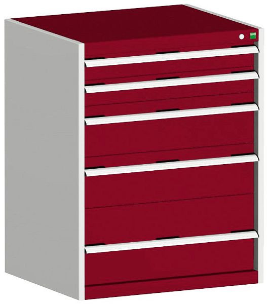 bott cubio Schubladenschrank bestückt mit 5 Schwerlastschubladen BxTxH: 800 x 650 x 1000 mm, RAL 7035/3004, 40020048.24V