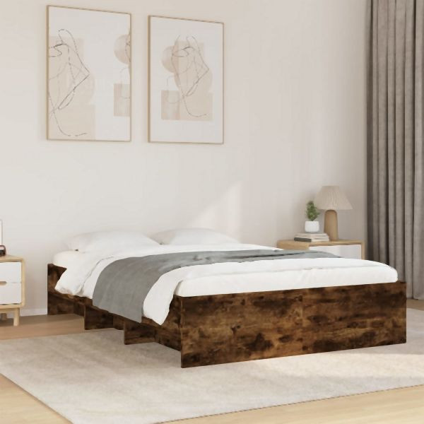 vidaXL Bettgestell ohne Matratze Räuchereiche 140x190 cm Holzwerkstoff, 3295685