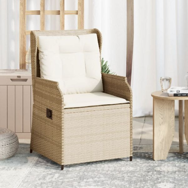 vidaXL Gartensessel mit Kissen 2 Stk. Verstellbar Beige Poly Rattan, 368995