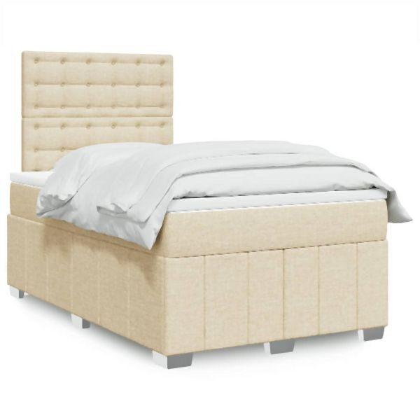 vidaXL Boxspringbett mit Matratze Creme 120x190 cm Stoff, 3293926