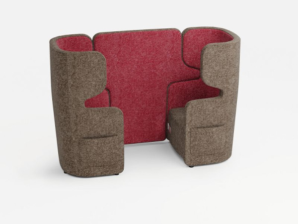 Bisley Vivo 2er-Set, gegenüberliegende Sessel mit hoher Rückenlehne, Farbe: braungrau/rot, Steckdose + 2xUSB + 2 Seitentaschen, VIVH2SETPS2WM0103WM0120
