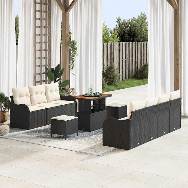 vidaXL Garten-Sofa-Set 10-teilig Schwarz und Creme 90 x 55 x 71 cm, 3364180