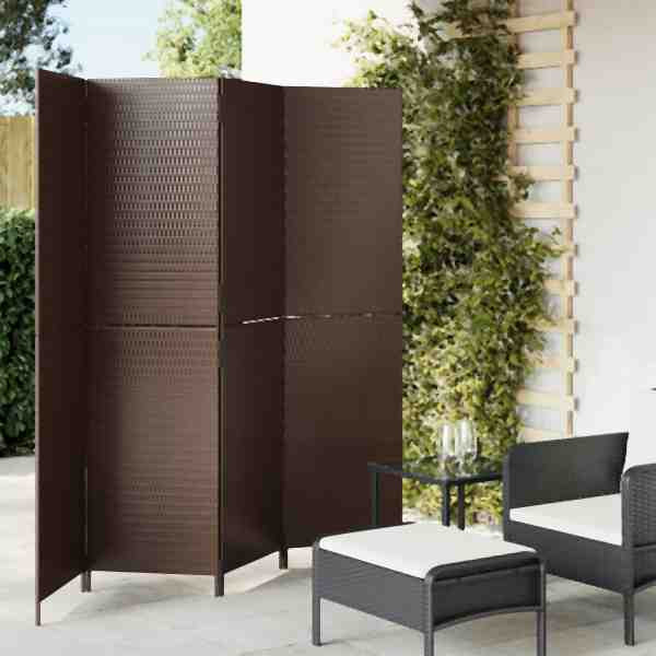 vidaXL Paravent 4-tlg. Braun Poly Rattan, 365345, 8721012243873