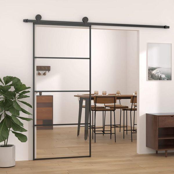 vidaXL Schiebetür Aluminium und ESG Glas 90x205 cm Schwarz, 149480