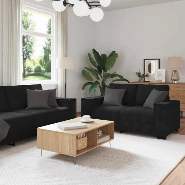 vidaXL 2-teilig Sofagarnitur mit Kissen Schwarz Samt, 3324705