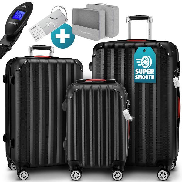 monzana Hartschalenkoffer Set 3-tlg mit Zubehör Rollen 360º Schwarz ABS, 109977