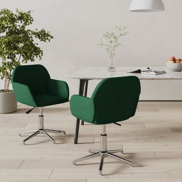 vidaXL Esszimmerstühle 2 Stück Drehbar Dunkelgrün Stoff, 3103035