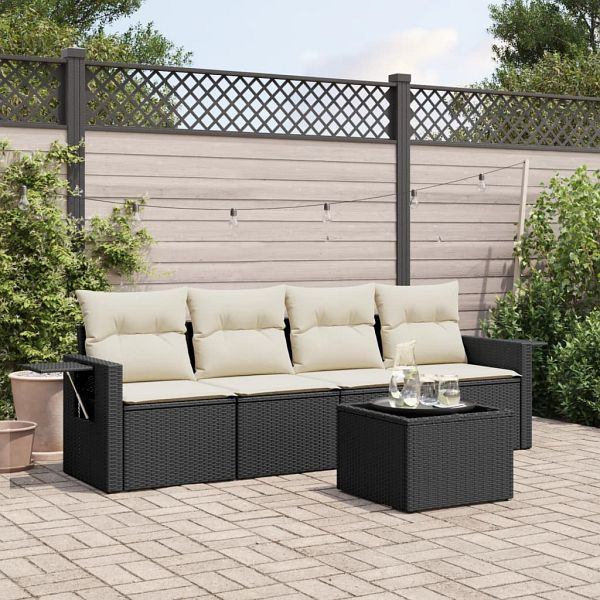 vidaXL 5-teilig Garten-Sofagarnitur mit Kissen Schwarz Poly Rattan, 3219885
