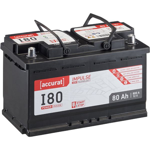 Accurat Impulse AGM I80 Autobatterie DIN L4 12V 80Ah 800A, ABA-I80