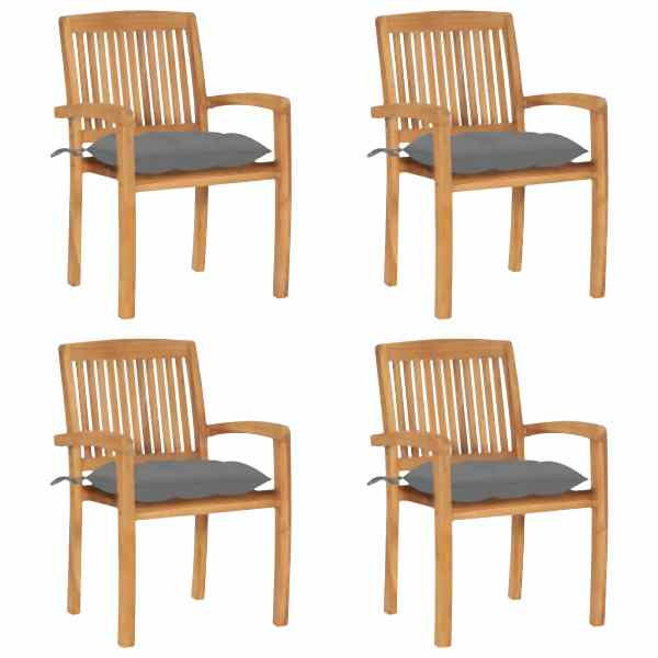 vidaXL Stapelbare Gartenstühle mit Kissen 4 Stück Massivholz Teak, 3073256