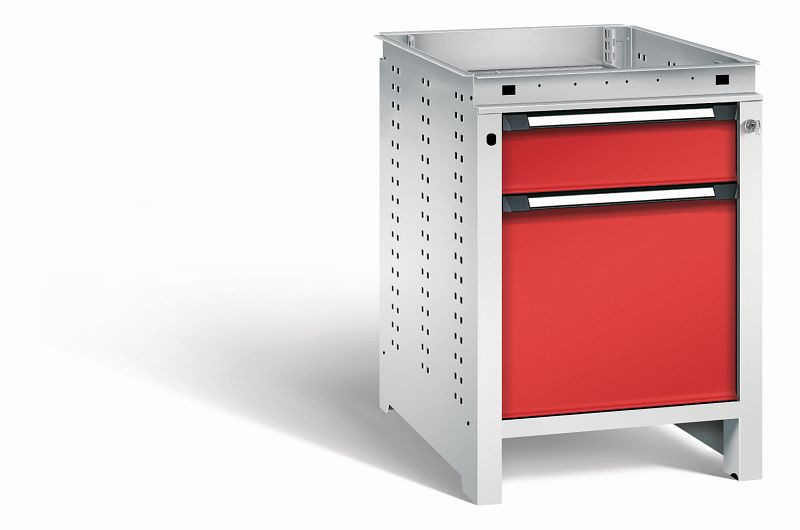 Otto Kind Werkbank Serie function Typ 105, ohne Platte, Unterbau mit Zentralverschluss, Gehäuse RAL 7035, Front RAL 3000, 072322334
