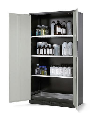 asecos Chemikalienschrank Systema CS-103, Korpus anthrazit, grau, 3 Einlegeböden und Bodenwanne, 202606