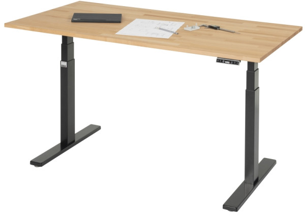RAU Schreibtisch adlatus 100, B1500xT800xH650-1300mm, tiefschwarz, B-Platte-25 mm, 08-ST-150-080-9005-B