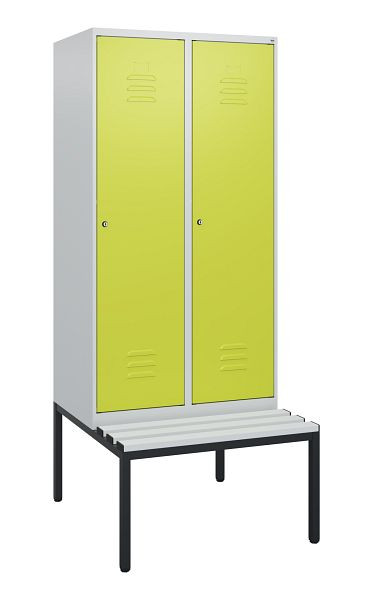 C+P Umkleidespind Classic PLUS, mit untergebauter Sitzbank, 2 Abteile, 1950x800x815mm, 7035/0024, Zylinderschlösser, 0800505-22 S10055