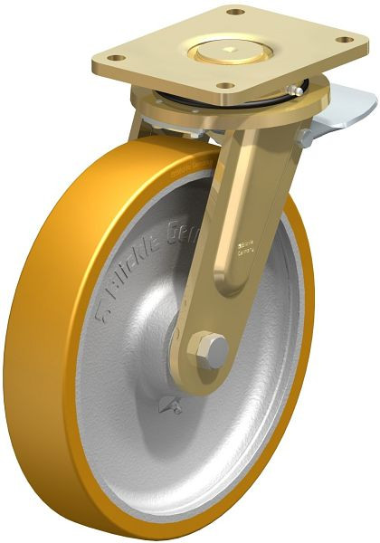 Blickle LS-GTH 300K-ST Stahlgeschweißte Schwerlast-Lenkrolle, schwere Drehkranz-Ausführung mit Feststeller, Blickle Extrathane®, Hellbraun, 547604
