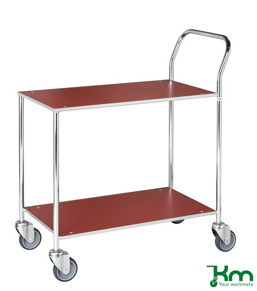 Kongamek Kleiner Tischwagen, vollständig geschweißt, 840 x 430 x 970 mm, Rot / Elektrolytisch verzinkt, 4 Lenkrollen, mit Bremse, KM172-1B