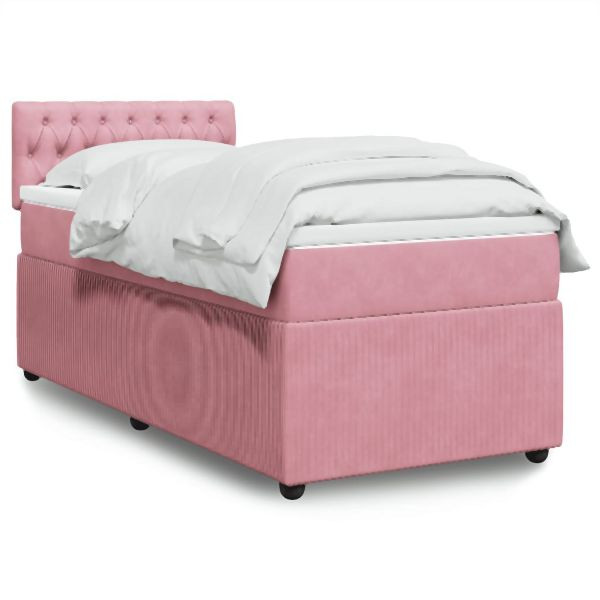 vidaXL Boxspringbett mit Matratze Rosa 90x190 cm Samt, 3287625