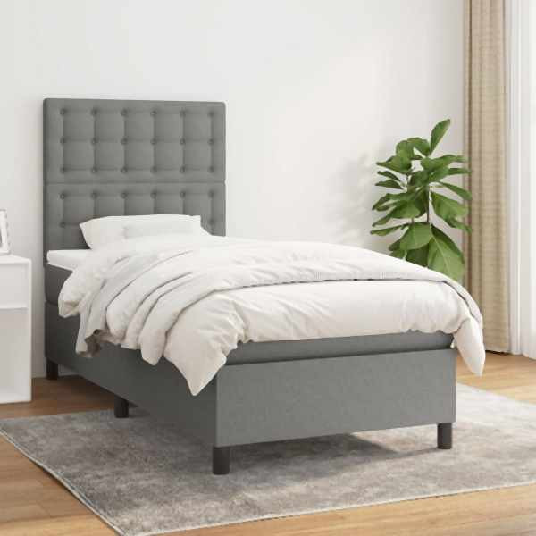 vidaXL Boxspringbett mit Matratze Dunkelgrau 100x200 cm Stoff, 3142074