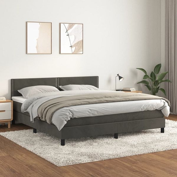 vidaXL Boxspringbett mit Matratze Dunkelgrau 180x200 cm Samt, 3141258