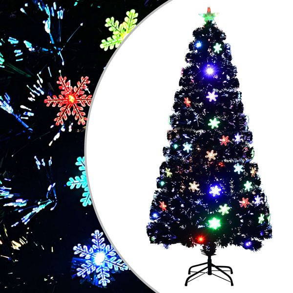 vidaXL Weihnachtsbaum mit LED-Schneeflocken Schwarz 150 cm Fiberoptik, 328462
