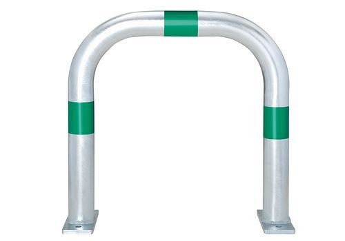 DENIOS Ladesäulen Rammschutz-Bügel, verzinkt, B 500 mm, Ringe grün, zum Aufdübeln, 280390