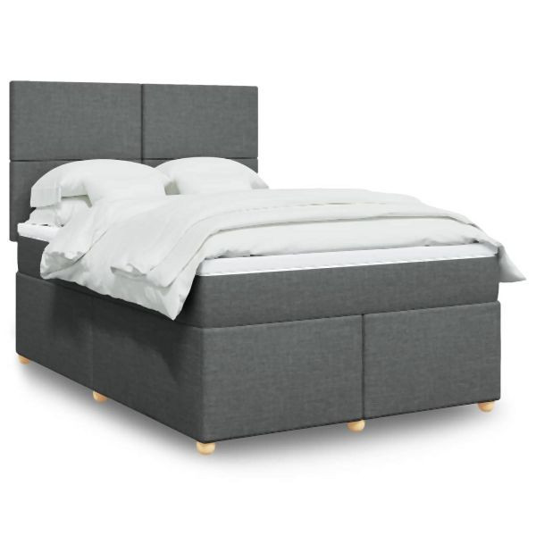 vidaXL Boxspringbett mit Matratze Dunkelgrau 140x200 cm Stoff, 3293597
