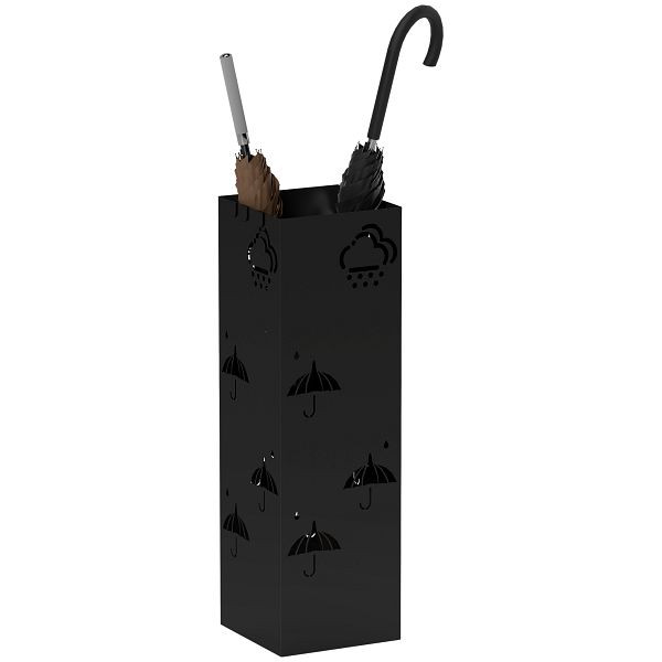 HOMCOM Schirmständer aus Metall, 4 Haken, Wolken- und Schirmmuster, Tropfblech, Schwarz, 837-550V01BK