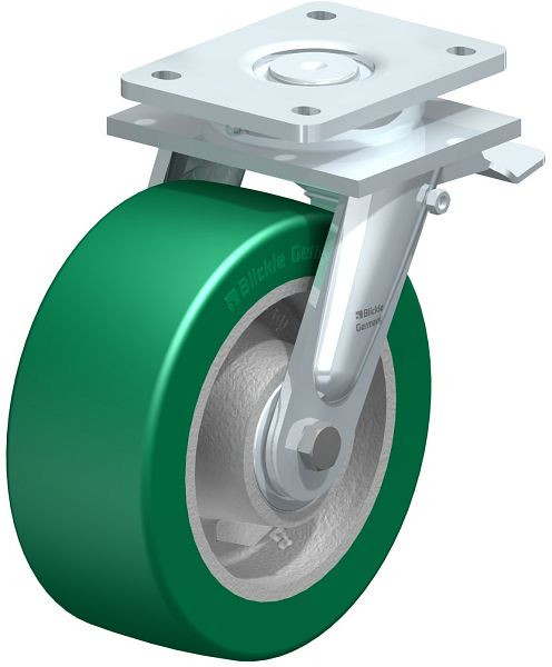 Blickle LO-GST 202K-ST Stahlgeschweißte Schwerlast-Lenkrolle mit Feststeller, Blickle Softhane®, Grün, 754938