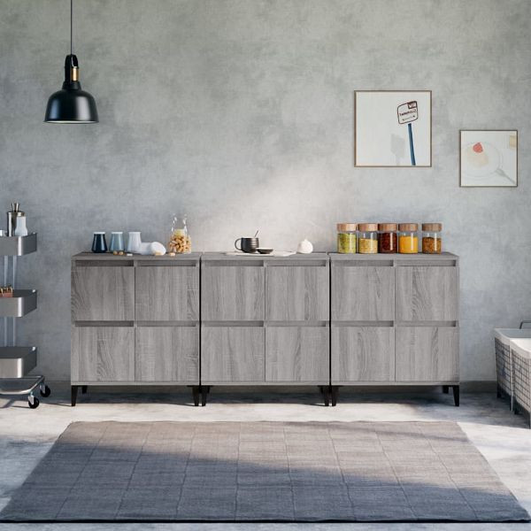 vidaXL Sideboards 3 Stück Grau Sonoma 60x35x70 cm Holzwerkstoff, 3185781
