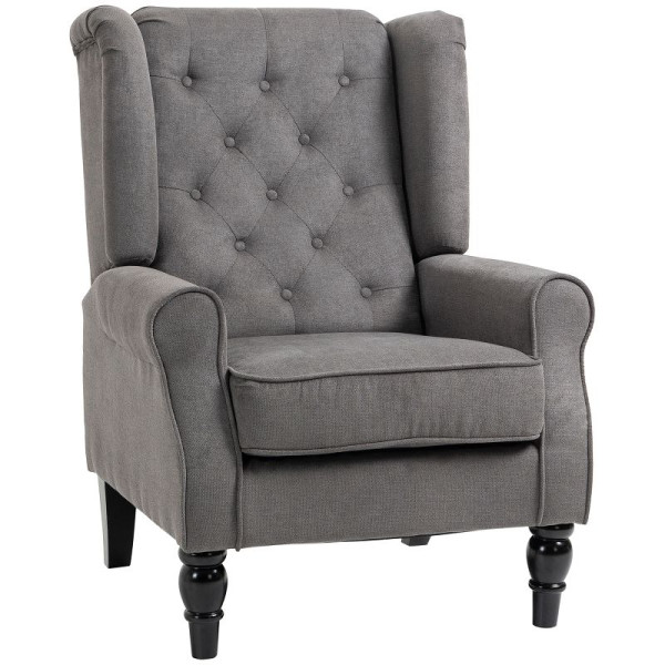 HOMCOM Ohrensessel Sessel mit Tufting, hoher Rückenlehne, Gepolstert Loungesessel mit abgerundeten Armlehnen, Holzbeine, 833-695CG