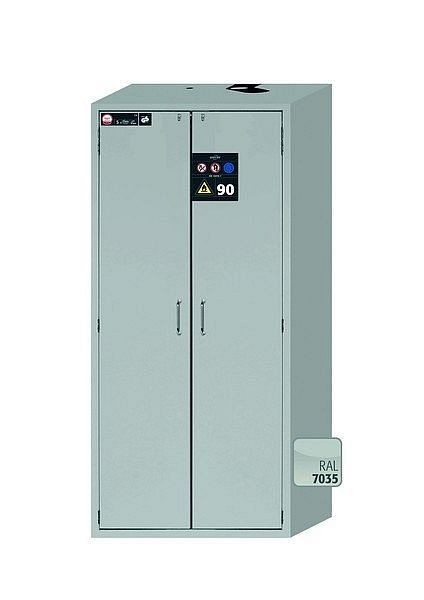 asecos Sicherheitsschrank S-CLASSIC-90, S90.196.090.WDAS in lichtgrau RAL 7035 mit 5x Auszugswanne Standard (Edelstahl), 30205-001-30222