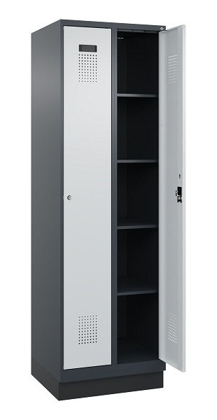 C+P Wäsche-Spind Evolo PLUS, mit Sockel, 2 Abteile, 1950x600x500mm, 7016/7035, Verschluss Zylinderschloss, Ablageböden 8, 049020-20B S10044