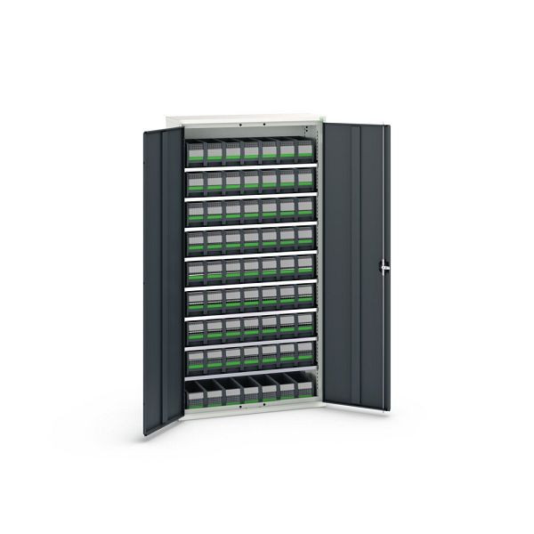 bott verso Magazinschrank, mit 8 Fachböden und 63 bottBoxen, BxTxH: 1050x350x2000mm, Anthrazitgrau, 16926507.19
