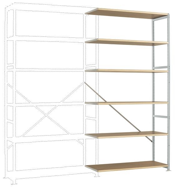 Manuflex Breitfach-Steckregal Anbauregal mit 6 Holzverbundböden, HxBxT = 2500 x 1250 x 600 mm, lichtgrau, RP1428.7035