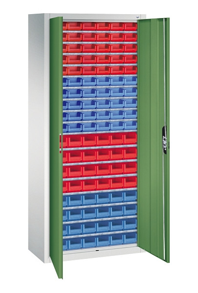 C+P Magazinschrank Serie 13, H1690xB700xT300mm, 7035/6011, Einlegeböden 17, 133413-210 S10109