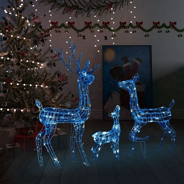 vidaXL LED-Rentier-Familie Weihnachtsdeko Acryl 300 LED Blau, 329795