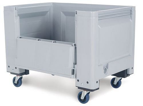 DENIOS Palettenbox PB 8-RK aus Kunststoff, mit 4 Lenkrollen und Frontklappe, 535 Liter, 217095