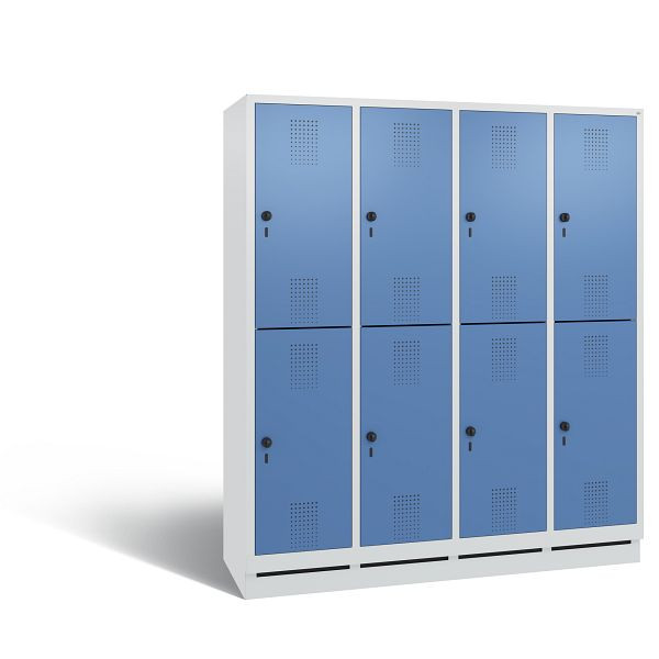 C+P Spind doppelstöckig Evolo, 4 Abteile, H1800xB1590xT500 mm, Grau/Fernblau, 48320-42 S10602