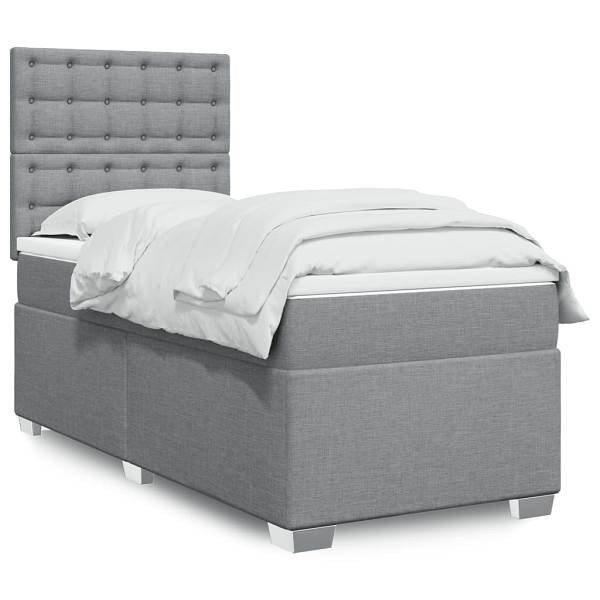 vidaXL Boxspringbett mit Matratze Hellgrau 90x200 cm Stoff, 3290385