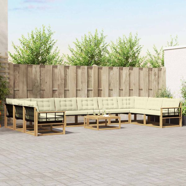 vidaXL Outdoor-Sofagarnitur mit Kissen 11-teilig Weiß und Creme, 3389144