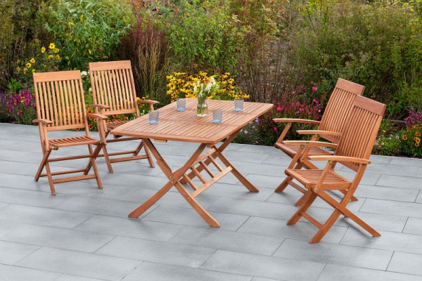 Merxx Comodoro Set 5-teilig, 4 Comodoro Klappsessel, 1 Klappausziehtisch, 110 (160) x 90 cm, FSC Eukalyptusholz, 50016-011