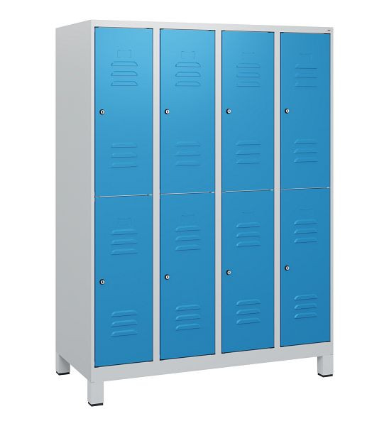 C+P Doppelstöckiger Spind Classic PLUS, Füße, 4 Abteile, 1630x1200x500mm, 7035/5012, Zylinderschlösser, 0803105-40 S10034