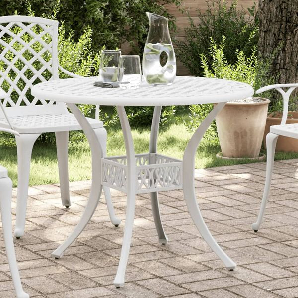 vidaXL Gartentisch Weiß Ø90x75 cm Aluminiumguss, 4002809