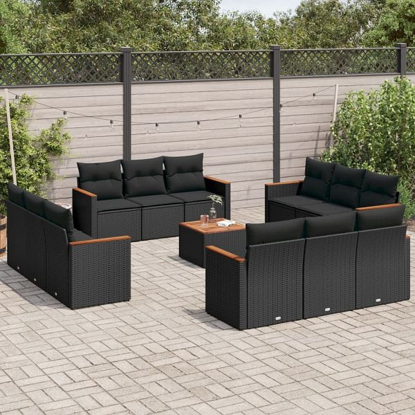 vidaXL 13-teilig Garten-Sofagarnitur mit Kissen Schwarz Poly Rattan, 3258240