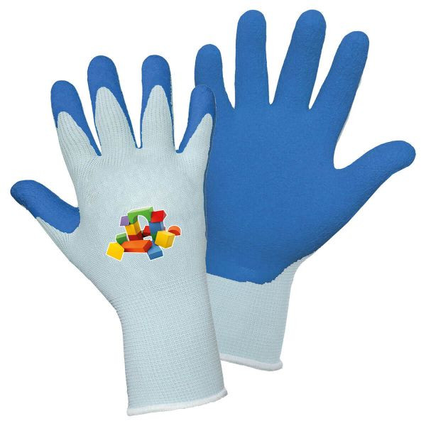 L+D PICCO-Kinderhandschuhe aus Nylon mit geschäumter Latexbeschichtung, in 2 Farben: hellblau/blau, mit SB Label, Größe: 4, VE: 144 Paar, 14911-711-4