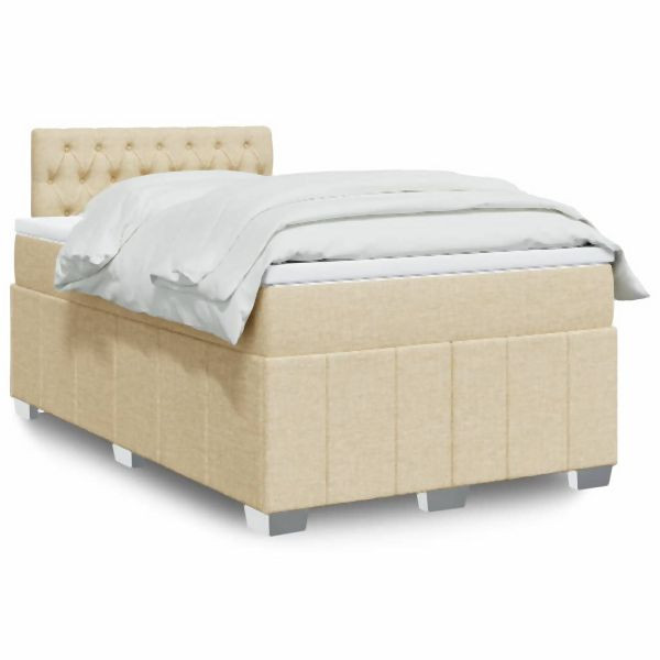 vidaXL Boxspringbett mit Matratze Creme 120x190 cm Stoff, 3287019